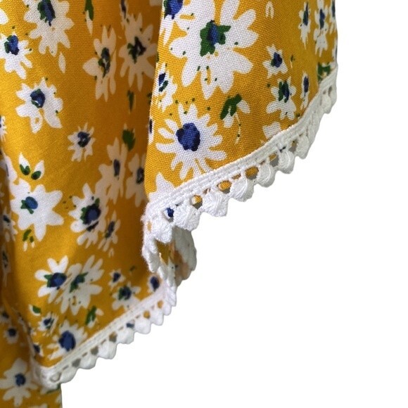 Chenault Fall Floral Smocked Square Neck Top Crochet Trim Wide Flare Sleeve Boho - Picture 6 of 15